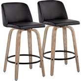 Toriano 26" Swivel Counter Stool in White Washed Wood & Black Leatherette (Set of 2)